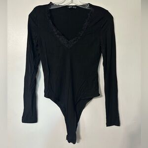 SHEIN Small Black Lace V-Neck Bodysuit
